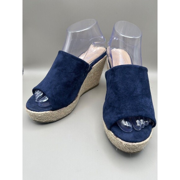 Weeboo Womens Suede Espidrille Wedge Sandals Navy Blue Size 8.5 - Picture 1 of 6